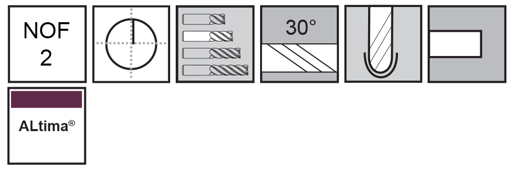 M.A.Ford®                                          TuffCut® GP 2 Flute Ball Nose End Mill                                                               .0150x.045x1-1/2 ALtima®                                                                             attributes